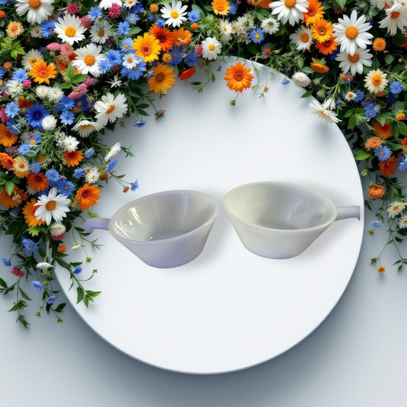 Anchor Hocking Fire King Milk Glass Handled 2 Bowls Vintage Oven proof USA made - Picture 4 of 9